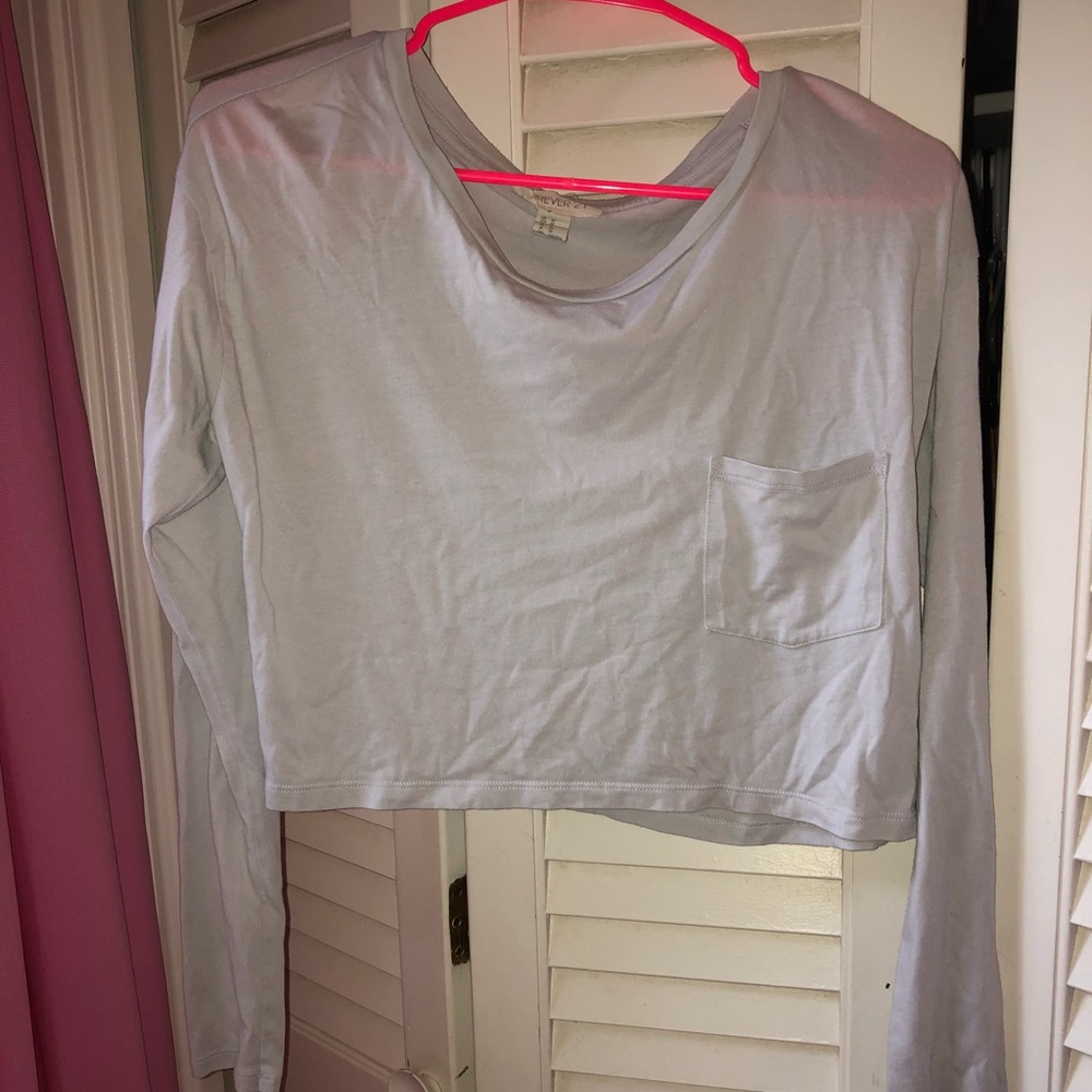 Cropped long sleeve shirt — light grey/blue, M